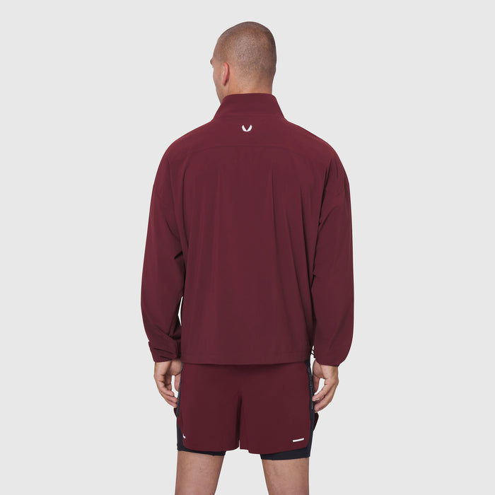 Aerotex Quarter-Zip Jacket in crimson, rear view on model