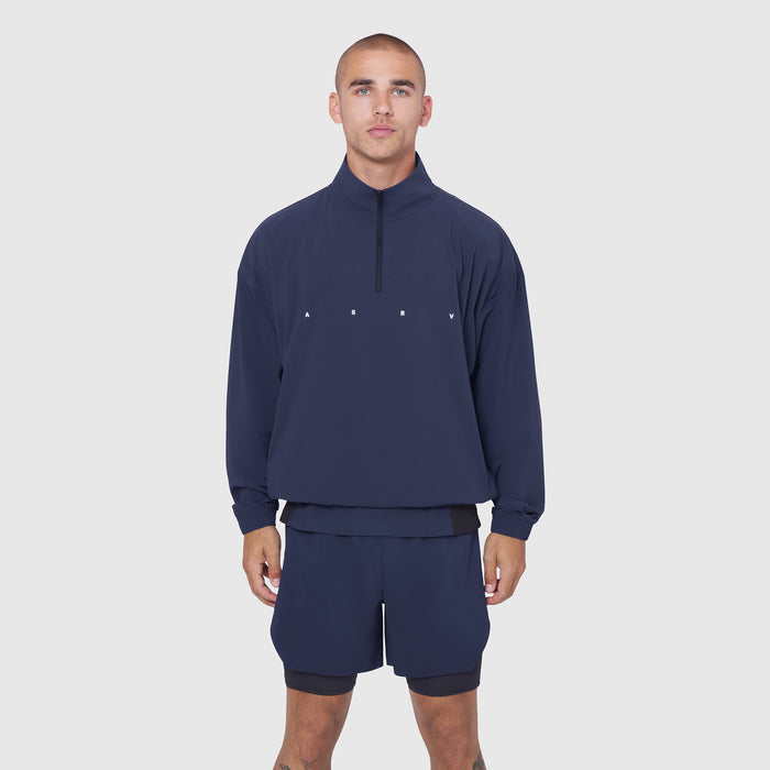 Aerotex Quarter-Zip Jacket in navy worn by model, front view