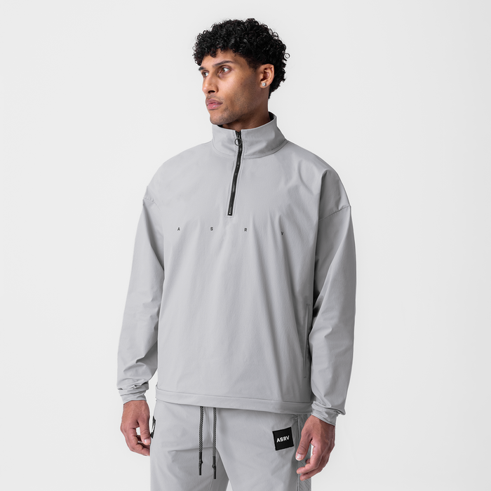 Ripstop Quarter Zip Jacket in slate grey worn by model, front view