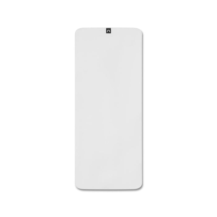 flatlay microfiber antibacterial gym towel in white, front view