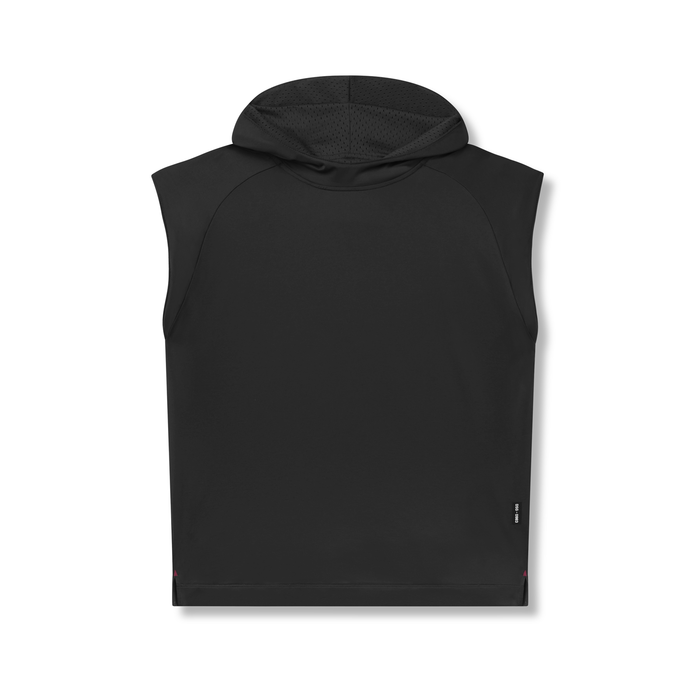 flatlay of black reversible 2-in-1 cutoff hoodie, front view