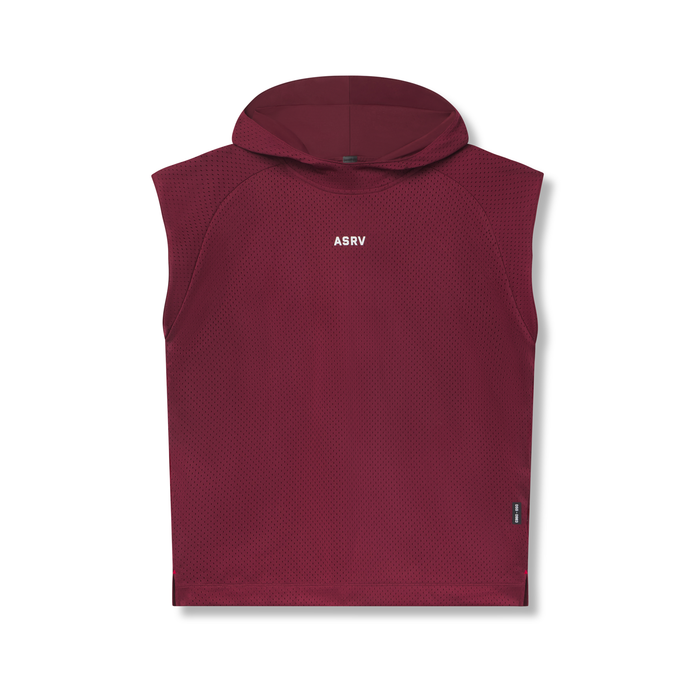 flatlay ASRV Reversible 2-in-1 Cutoff Hoodie in crimson, front view