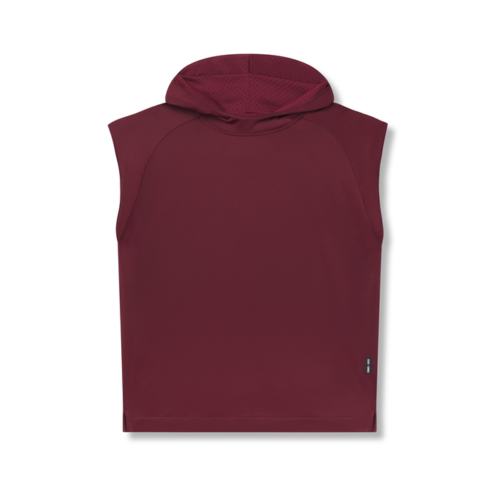 flatlay reversible 2-in-1 cutoff hoodie in crimson, front view