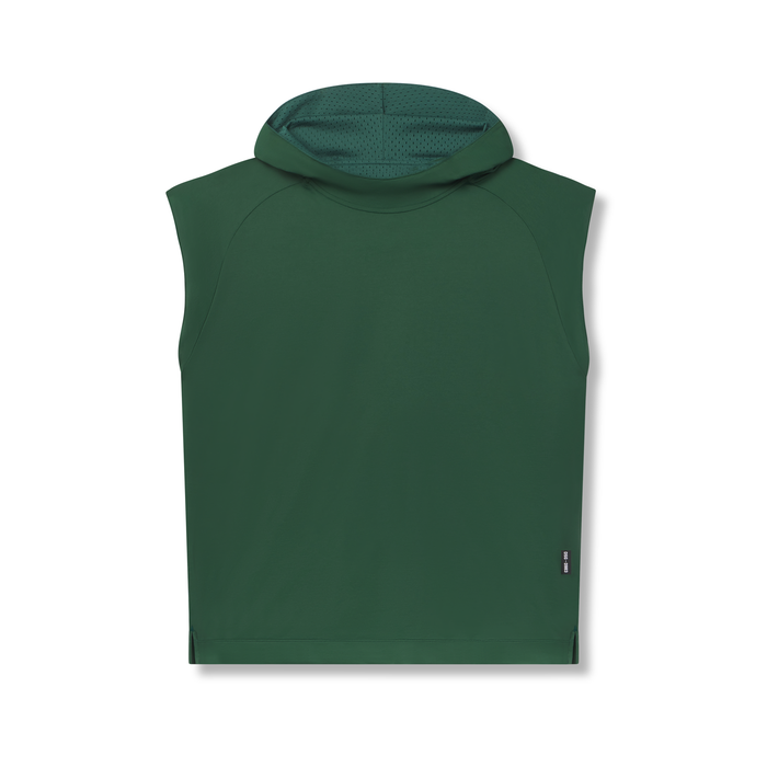 Flatlay of reversible 2-in-1 cutoff hoodie in forest green, front view