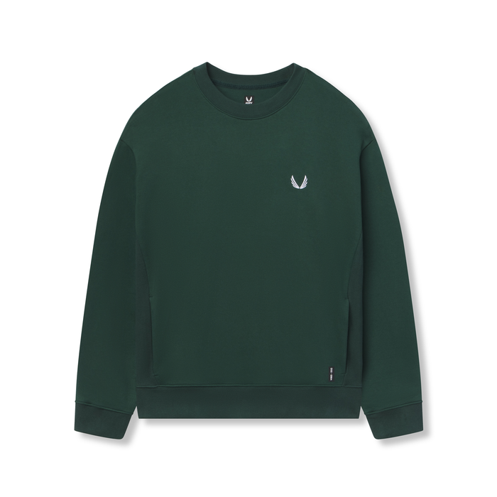 flatlay Herringbone Terry Crewneck in forest green, front view