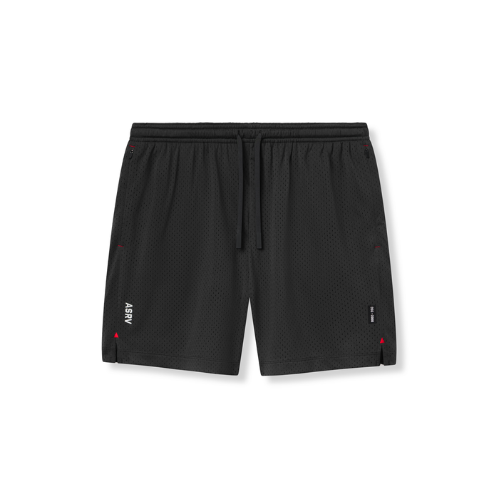 flatlay Reversible 2-in-1 Short in black with mesh texture, front view