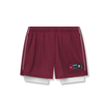 flatlay Ion-Mesh 5" Liner Short in crimson with white inner shorts, front view
