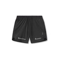 flatlay AeroSilver 5" Linerless Short in black with Relentless Pursuit text, front view
