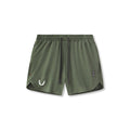 flatlay AeroSilver 5" linerless shorts in olive, front view
