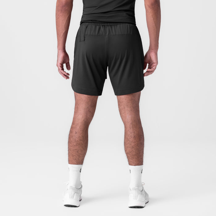 AeroSilver 7" Linerless Short in black, rear view on model