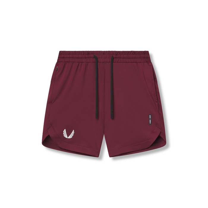flatlay AeroSilver 7" linerless shorts in crimson, front view