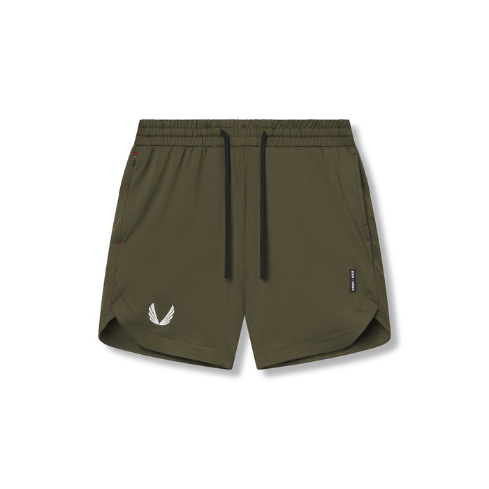 flatlay AeroSilver 7" Linerless Short in olive, front view
