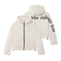 Flatlay of Women's Sherpa Recovery Full Zip Hoodie in ivory cream, front and back views