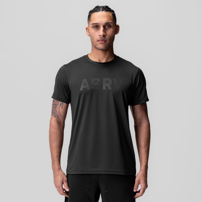 AeroSilver Essential Tee in black worn by male model, front view