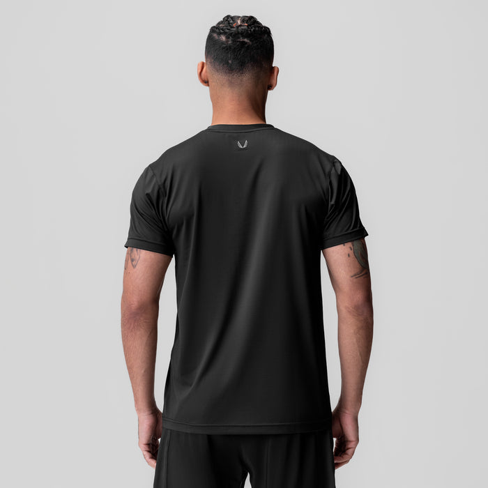 AeroSilver Essential Tee in black, rear view on model