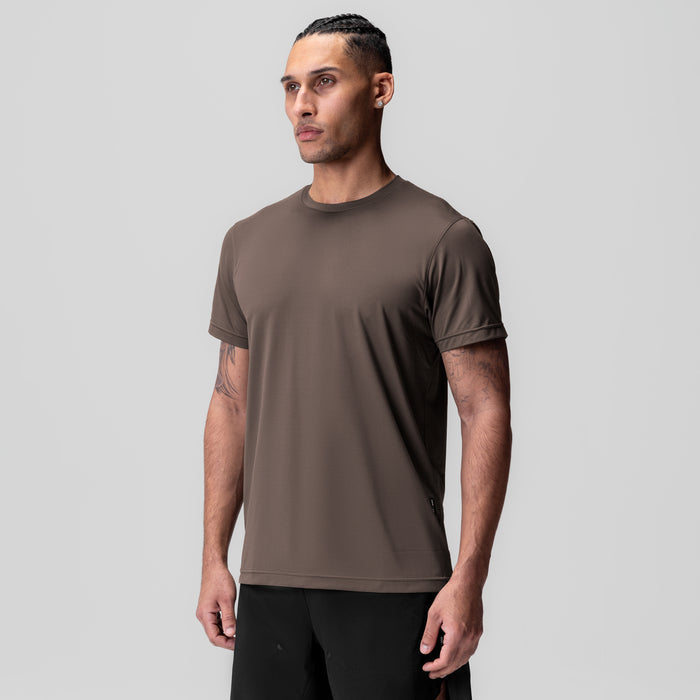 AeroSilver Essential Tee in Deep Taupe worn by model, front view