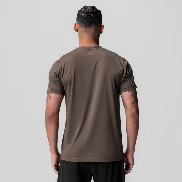 AeroSilver Essential Tee in Deep Taupe, back view on model