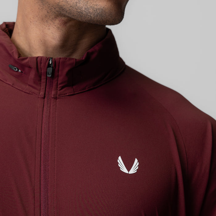 Aerotex Weather-Ready Bonded Windbreaker in crimson, worn by model, front detail view