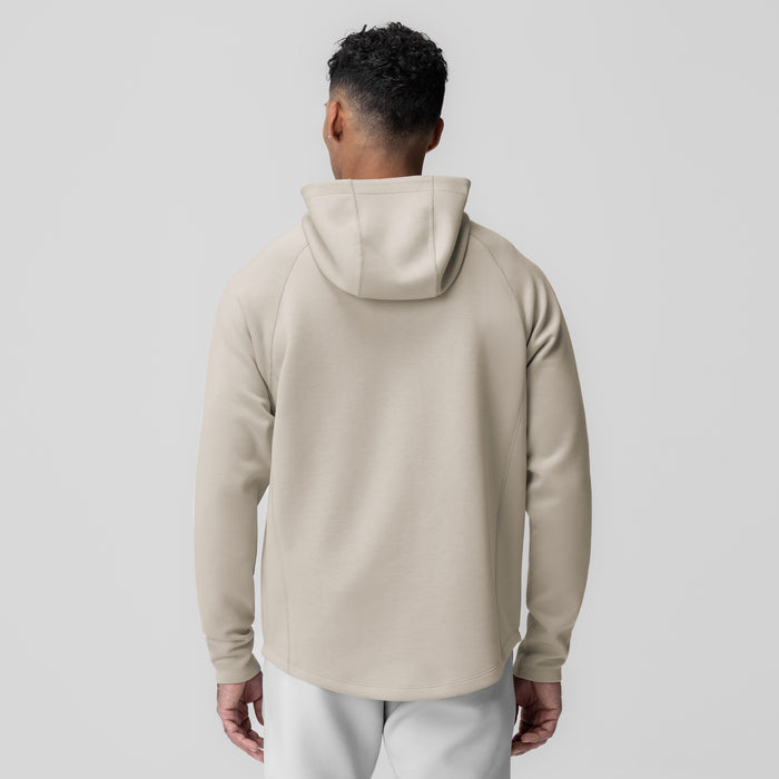 Dri-Core Zip Hoodie in Chai, back view on model