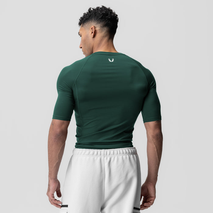 WarpFlexx-Lite® Half-Sleeve Baselayer in Forest Green, back view on model