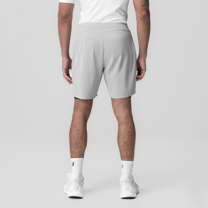 Slate grey Aerotex bonded 7" liner shorts worn by model, back view