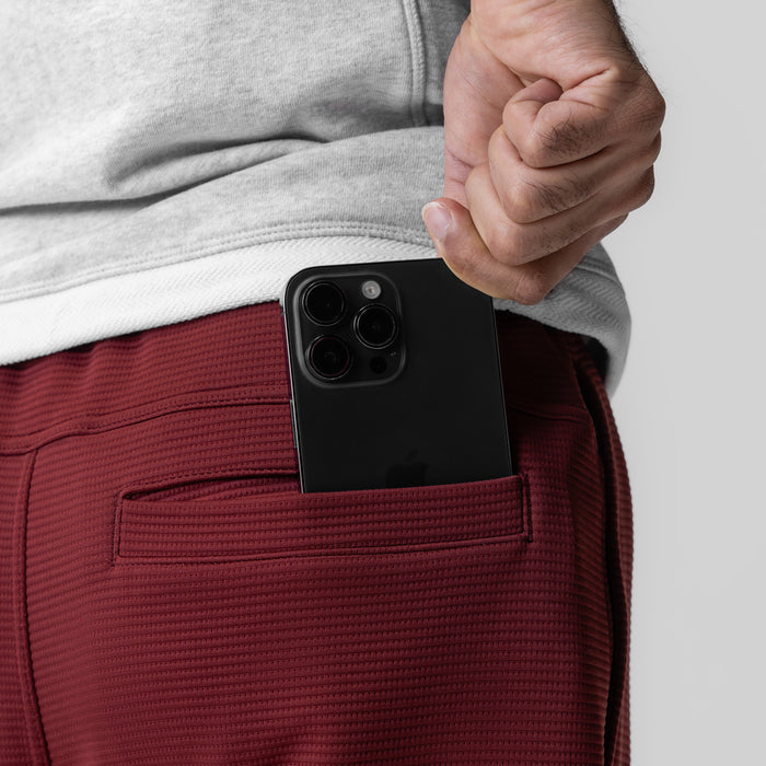 Deltapeak Straight Leg Sweats in Crimson, worn in back pocket detail shot