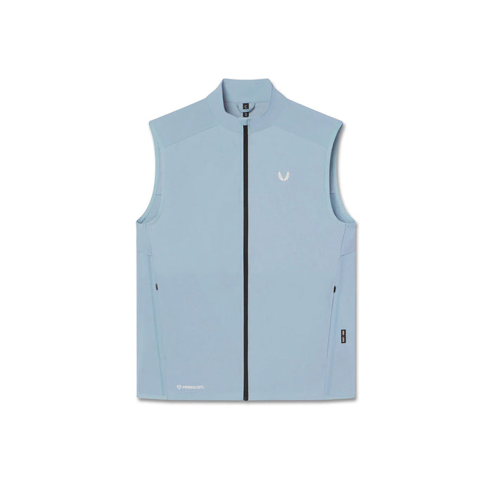 flatlay Aerotex PrimaLoft Run Vest in light sky, front view
