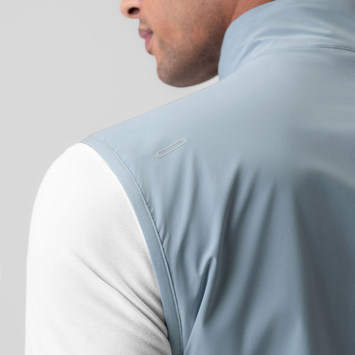 Aerotex™ PrimaLoft® Run Vest in Light Sky, worn by model, back view