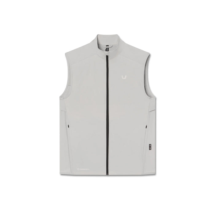 flatlay Aerotex PrimaLoft Run Vest in slate grey, front view