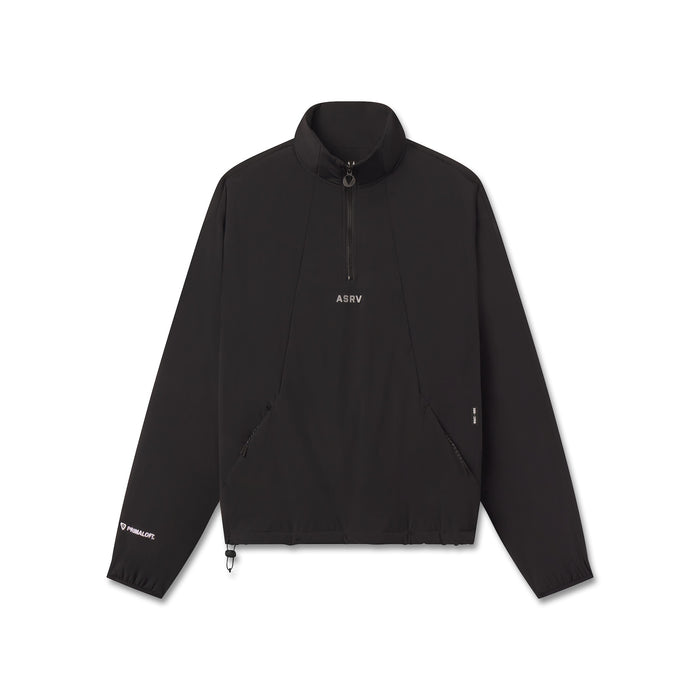 flatlay ASRV Aerotex PrimaLoft Quarter Zip jacket in black, front view