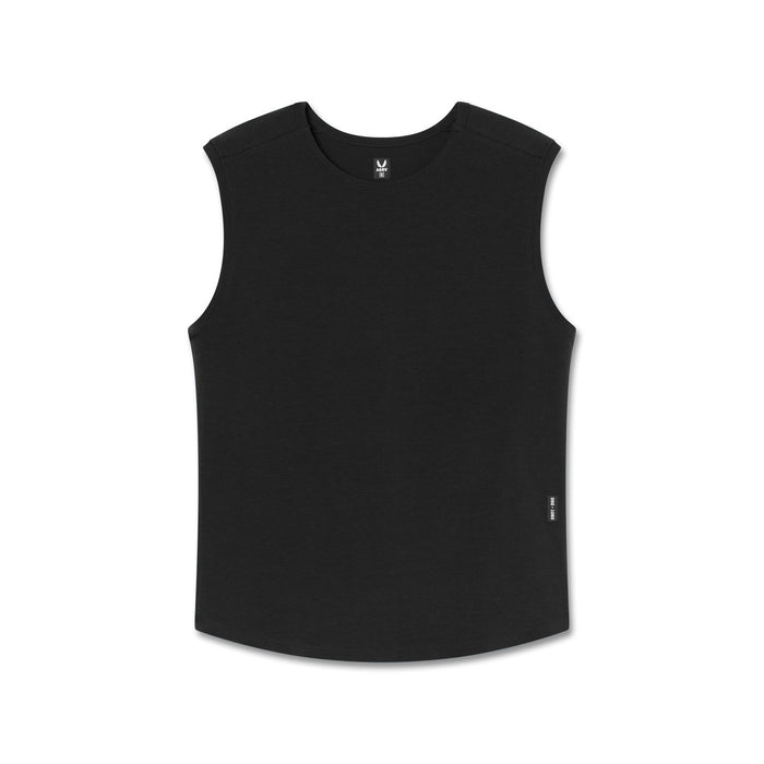 flatlay Creora® Cotton Modal Cutoff Tank in black, front view