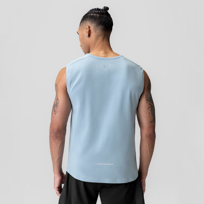 Light Sky Creora® Cotton Modal Cutoff Tank worn by model, back view