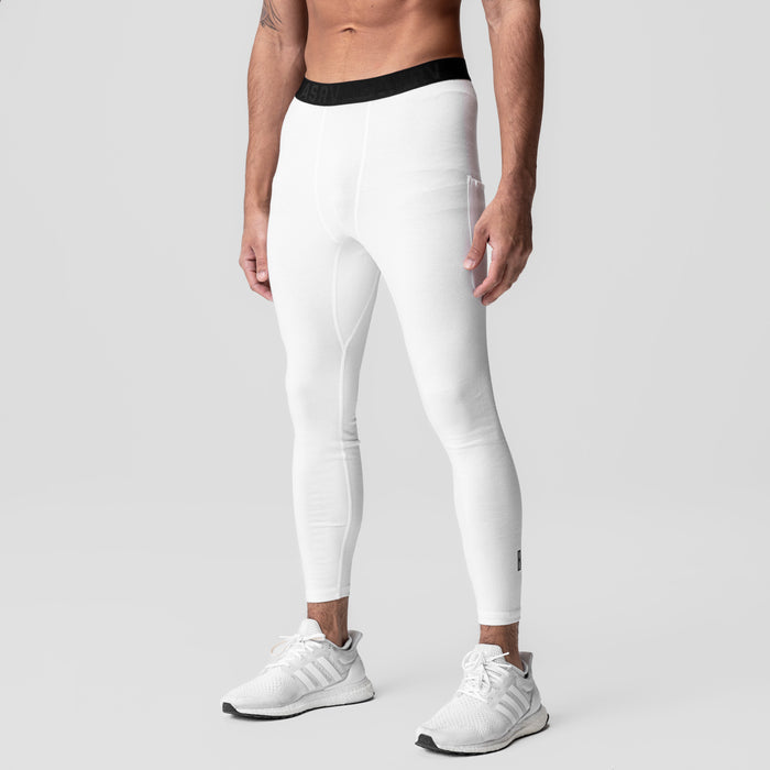 White Creora® Cotton Modal Side Pocket Legging worn by model, front view