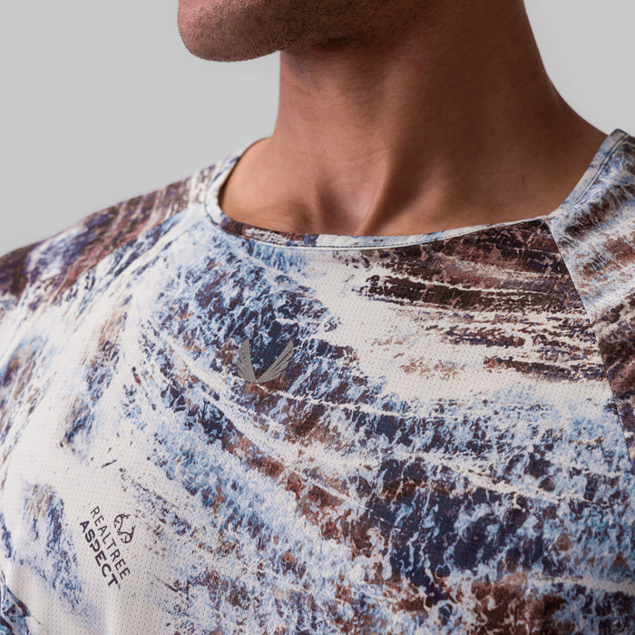 Ice-Skin Oversized Tee in Realtree Aspect camo, worn by model, front view