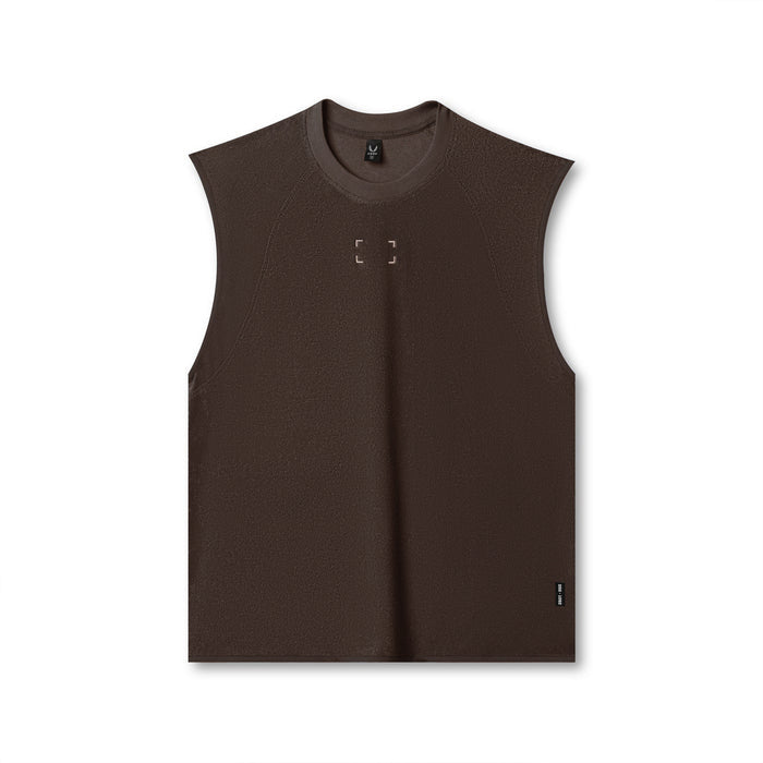 flatlay Towel Terry Cutoff sleeveless tank in dark earth, front view