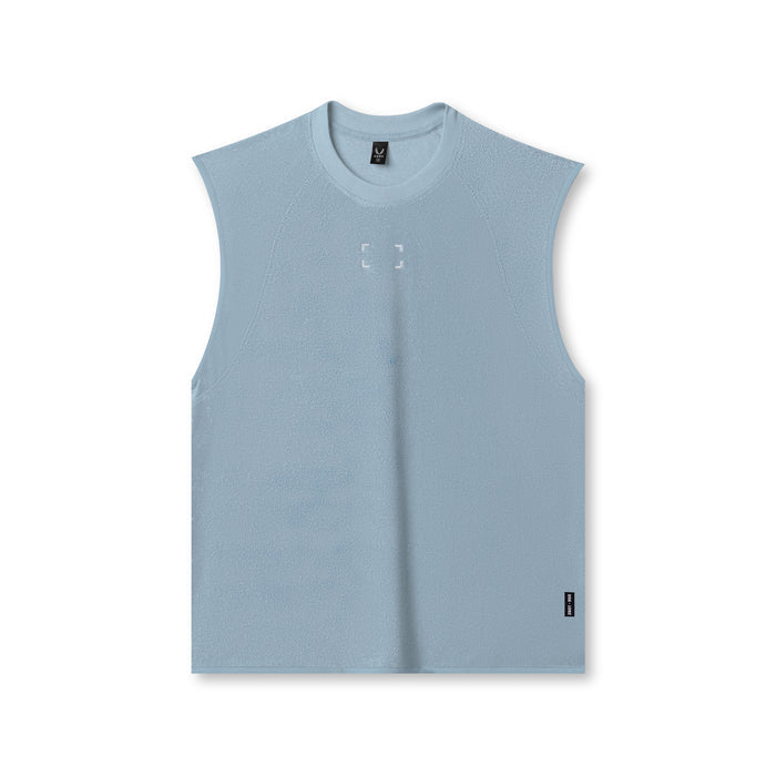 flatlay Towel Terry Cutoff sleeveless tank in light sky, front view
