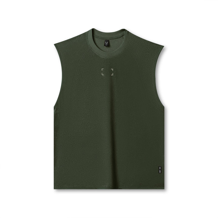 Flatlay of Towel Terry Cutoff sleeveless vest in olive, front view