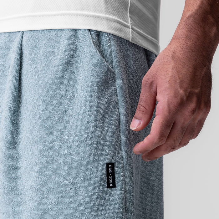 Towel Terry Relaxed Short in Light Sky, worn by model showing side pocket detail