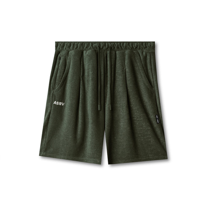 flatlay Towel Terry Relaxed Short in olive, front view