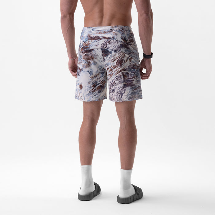 Revolutional Board Short in Realtree Aspect camo, back view on model