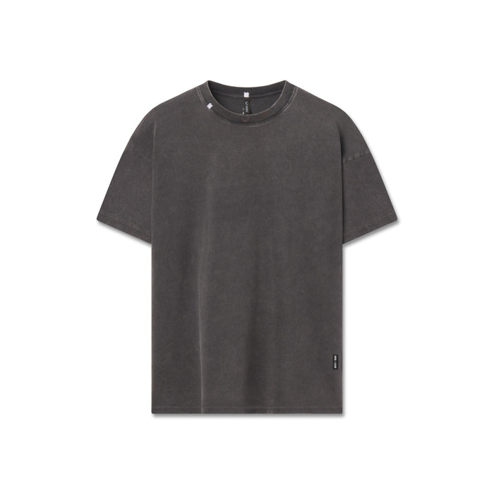 flatlay distressed relaxed tee in charcoal gray, front view