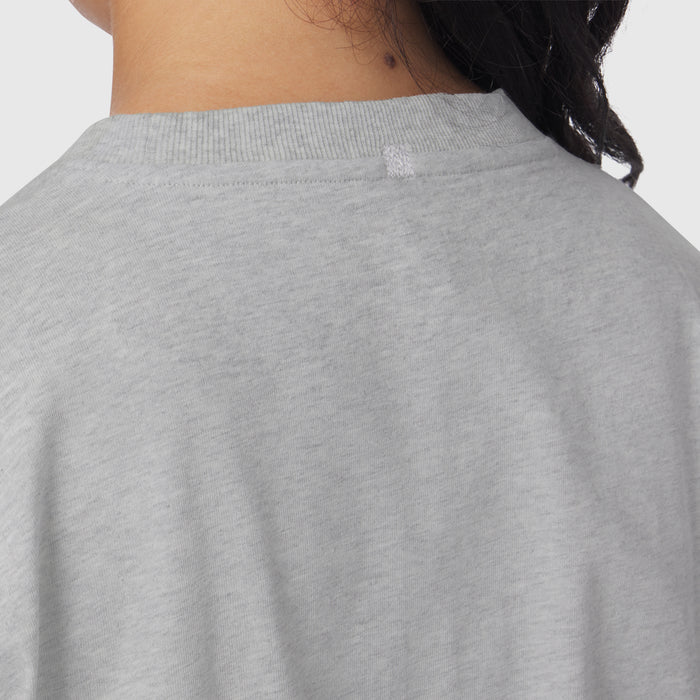 Distressed Relaxed Tee in Heather Grey, back view on model
