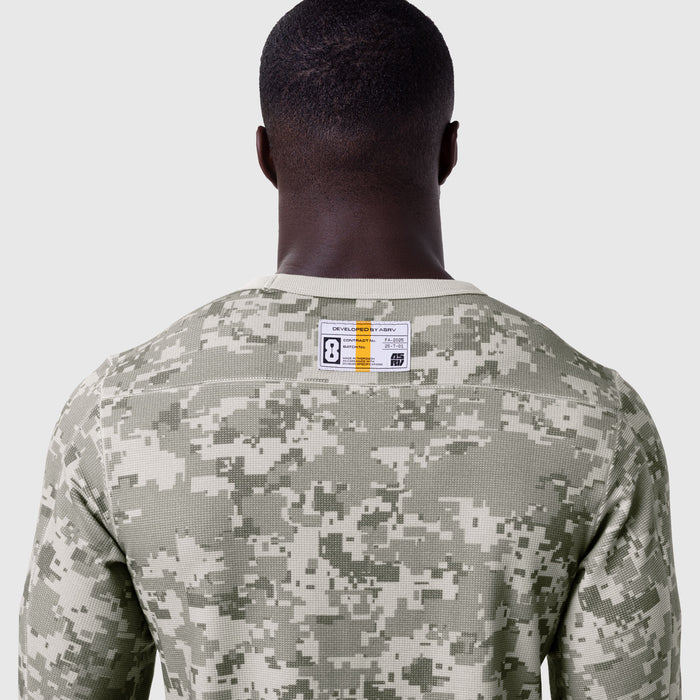 1112 Waffle Knit Longsleeve in digital camo, back view on model