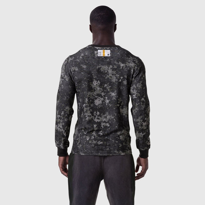 Waffle Knit Longsleeve in pixel camo black, worn by model shown from behind