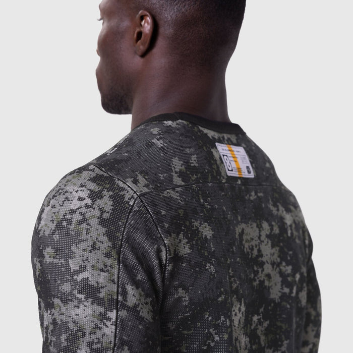 Waffle Knit Longsleeve in Pixel Camo, worn by model, back view