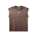 flatlay Tech Essential Cap Shoulder Cutoff sleeveless tee in dark earth sun fade, front view