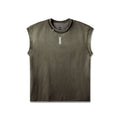 flatlay Tech Essential Cap Shoulder Cutoff sleeveless tank in olive sun fade, front view