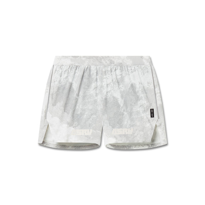Flatlay of Aerotex Distance Short in white/cream Realtree Blade camo, front view