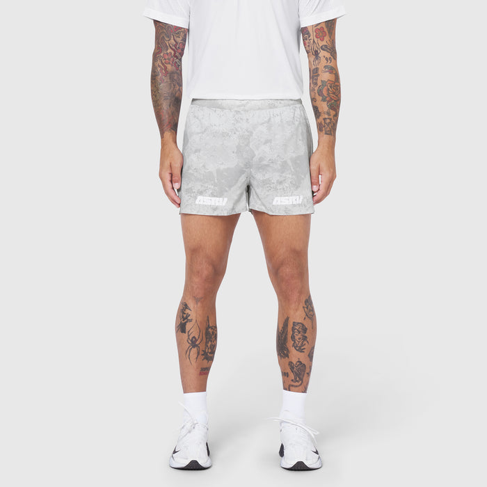 Aerotex Distance Short in white camo, worn by model standing facing forward