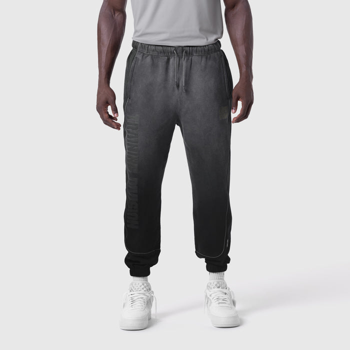 Black Tech-Terry mesh panel joggers worn by model, front view
